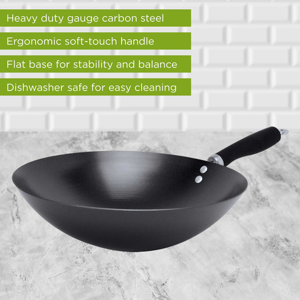 Carbon Steel Non-Stick Wok, 12 Inch - Ecolution