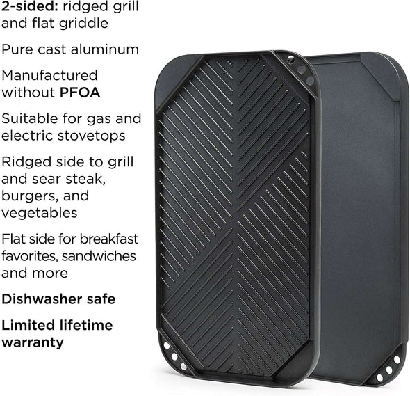 Non-Stick Reversible Grill/Griddle Pan with features on white background