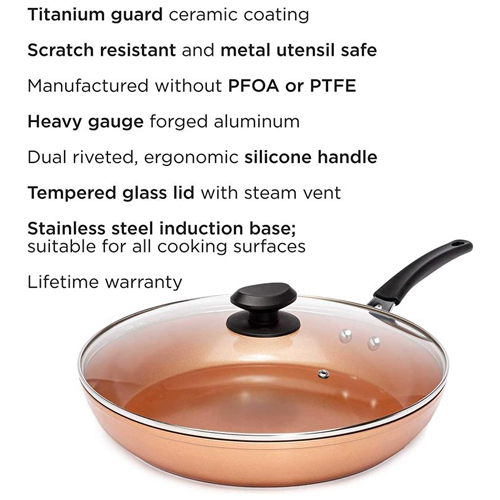 Endure Titanium Guard Grande Fry Pan with Lid on white background with features