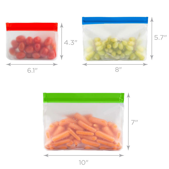 Reusable Stand Up Bags dimensions on white background