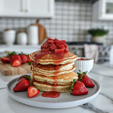 Fluffy Ricotta Pancakes with Sweet Strawberry Compote