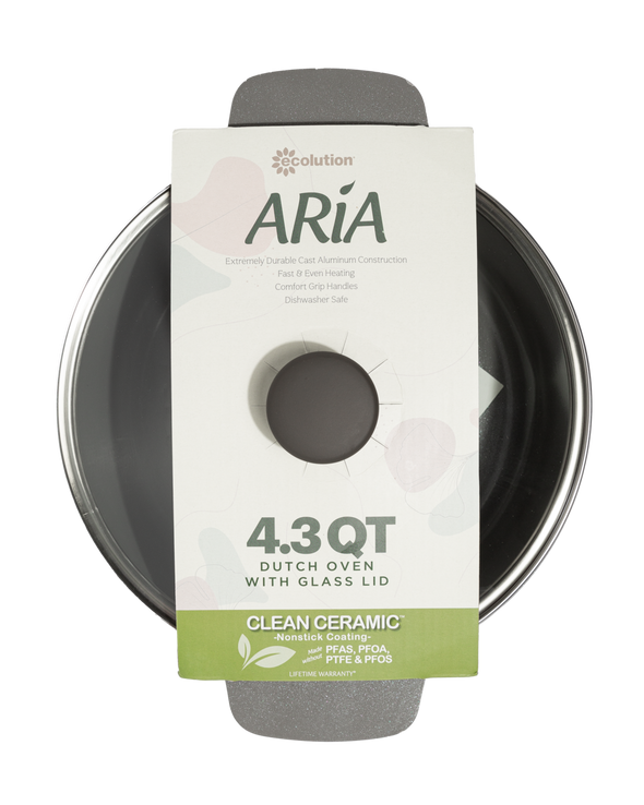 Aria Cast Aluminum Dutch Oven with Glass Lid – Charcoal or Cream - 4.3 Qt or 7 Qt - Ecolution