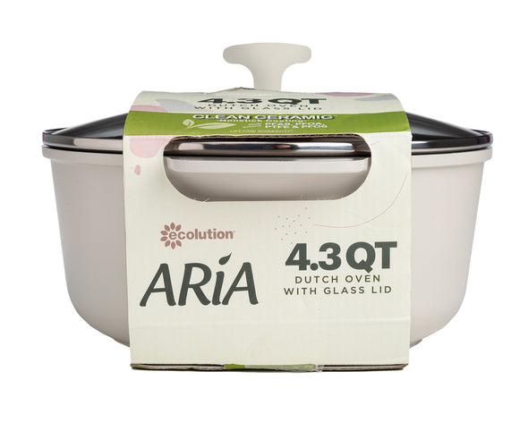 Aria Cast Aluminum Dutch Oven with Glass Lid – Charcoal or Cream - 4.3 Qt or 7 Qt - Ecolution