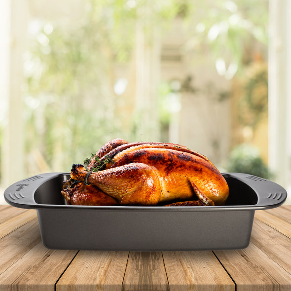 Kitchen Extras Non-Stick Roasting Pan, 16 Inch, Durable Carbon Steel  - Ecolution