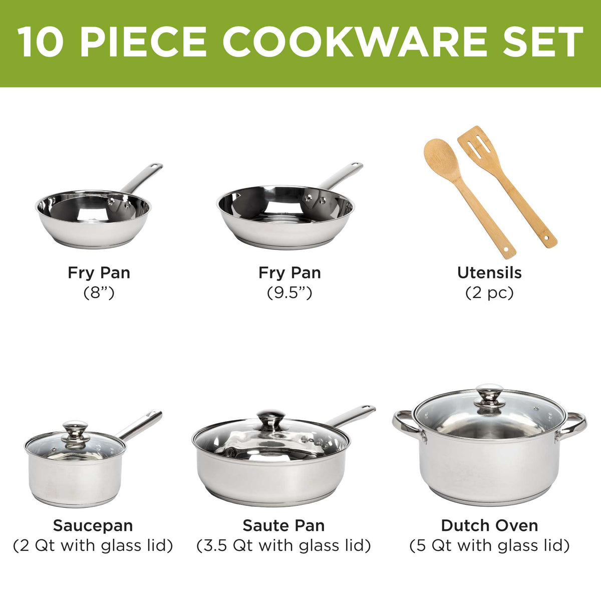 Ecolution Pure Intentions 10 pc Stainless Steel Cookware Set - Ecolution ...