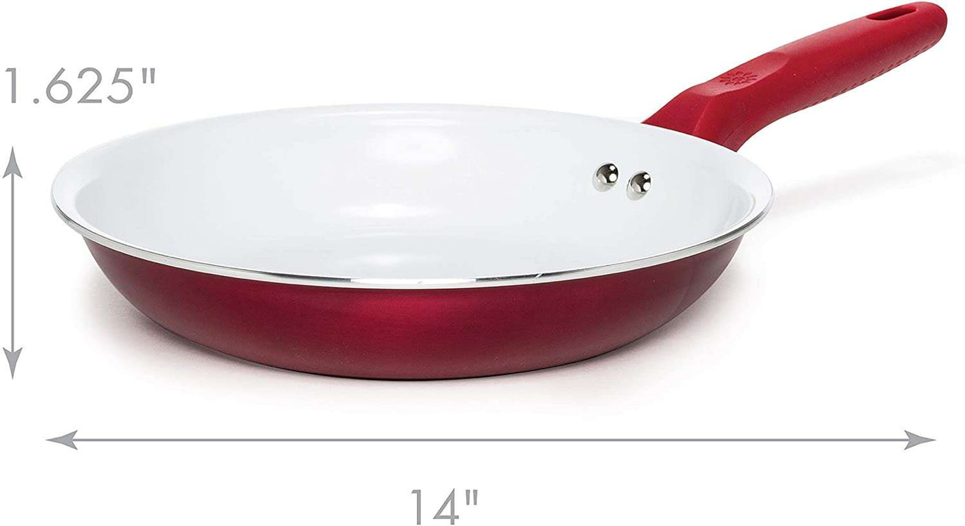 Choice 14 Aluminum Non-Stick Fry Pan with Red Silicone Handle