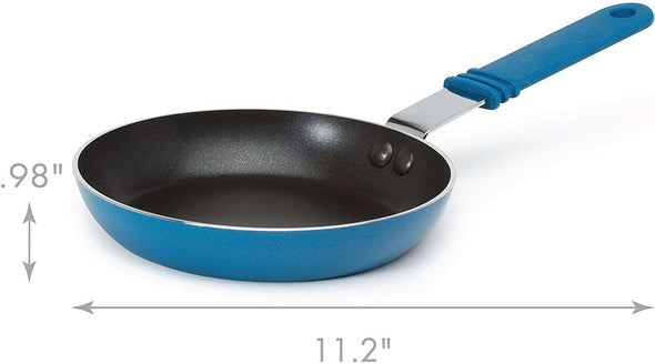 Blue Minis Non-Stick Frying Pan dimensions on white background