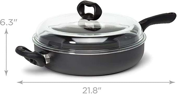 Evolve Chicken Fryer with High Dome Glass Lid with dementions