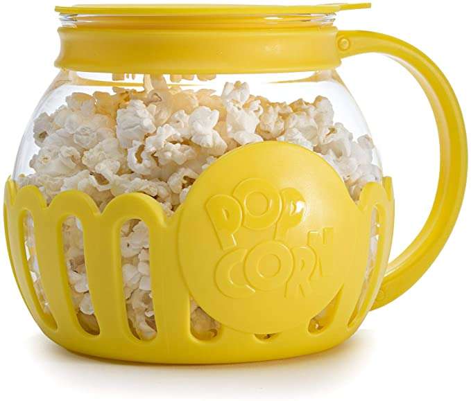 Ecolution Patented Microwave Micro-Pop Popcorn Popper, Borosilicate Glass, 3-in-1 Lid, Dishwasher Safe, BPA Free, 3 Quart Family size, Hot Pink