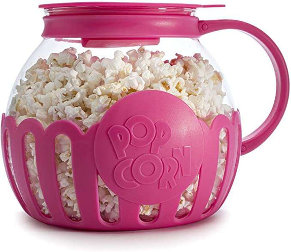 Small 1.5qt Pink Micro-Pop Popcorn Popper on white background