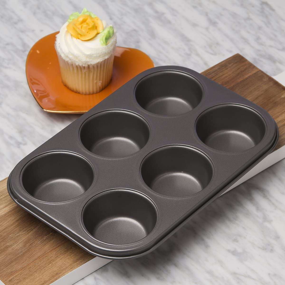 Ecolution Bakeins XL 6 Cup Muffin and Cupcake Pan PFOA, BPA, and PTFE Free Non-Stick Coating Heavy Duty Carbon Steel
