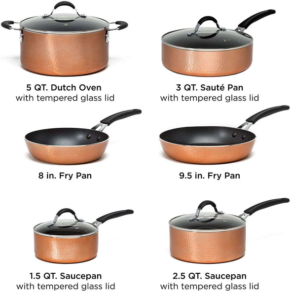 Impressions 10 Piece Hammered Cookware Set what is included
