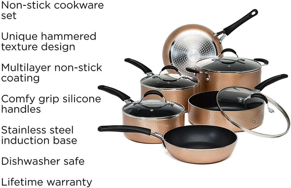 Impressions 10 Piece Hammered Cookware Set features