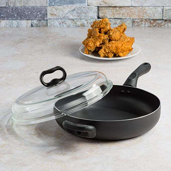 Evolve Chicken Fryer with High Dome Glass Lid with fried chicken