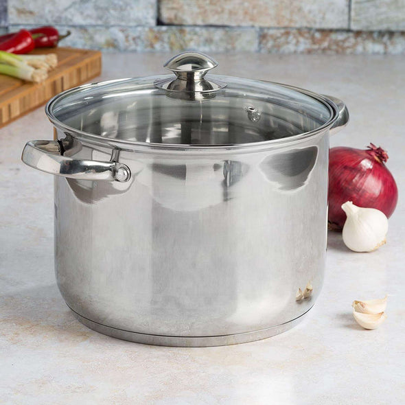 Pure Intentions Stainless Steel Stockpot on counter next to food