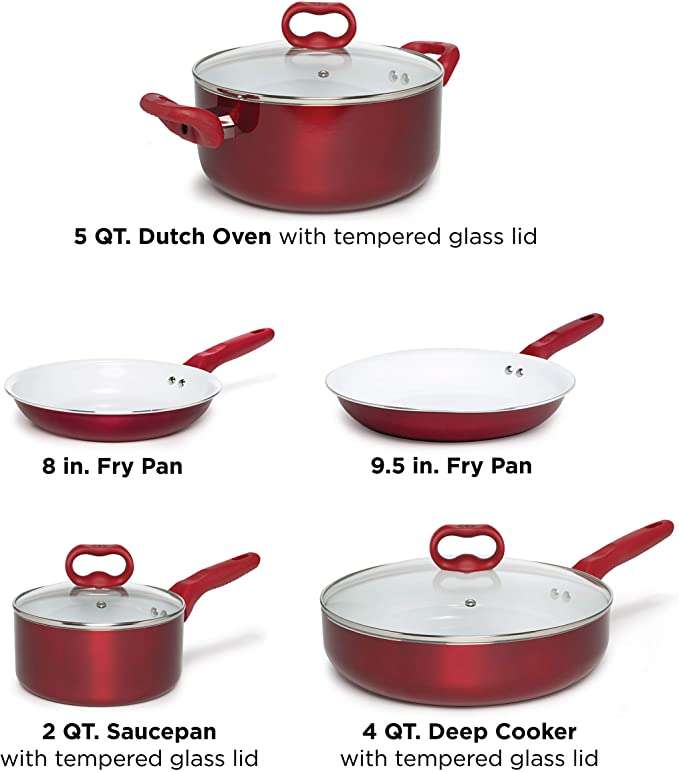 Choice 2-Piece Aluminum Non-Stick Fry Pan Set with Red Silicone Handles - 8  and 10