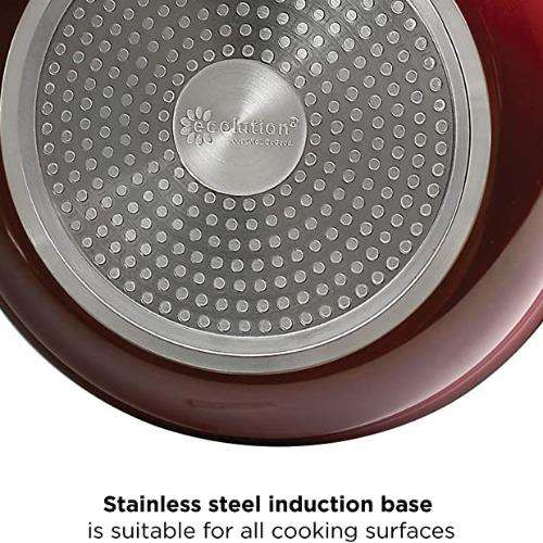 Bliss Non-Stick Ceramic Sauté Pan with Lid close up to base with feature