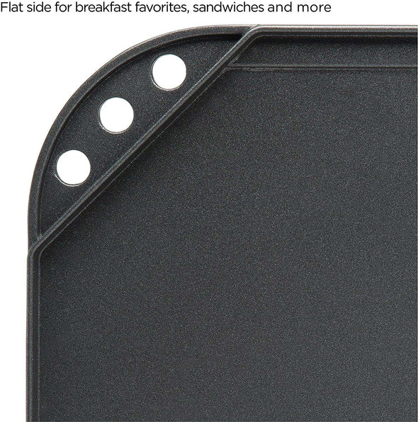 Non-Stick Reversible Grill/Griddle Pan close up to griddle side with features