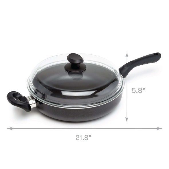 Non-Stick Chicken Fryer With High Dome Glass Lid dimensions on white background