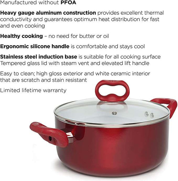 Bliss Ceramic Non-Stick Dutch Oven on white background with features