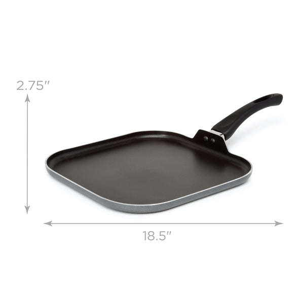 Elements Non-Stick Griddle dimensions on white background