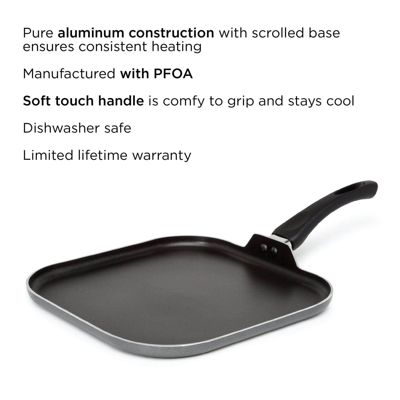 Ecolution 19.5” x 11, Non-Stick, Dishwasher Safe, Double Burner Family Pan Cookware, Cast Aluminum, Reversible Grill/Griddle, Black
