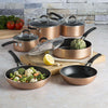 Impressions 10 Piece Hammered Cookware Set with food on counter