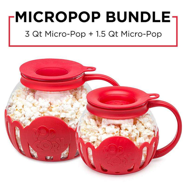 Ecolution Micro Pop 3 Quart Glass Silicone Microwave Popcorn Popper Red New