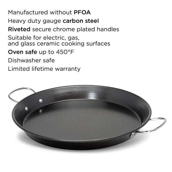 Sol Paella Pan with features on white background
